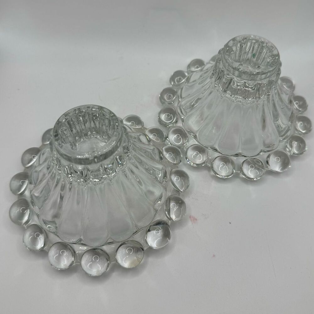 Vintage Anchor Hocking Boopie Glass Candlesticks Pair Clear Berwick MCM